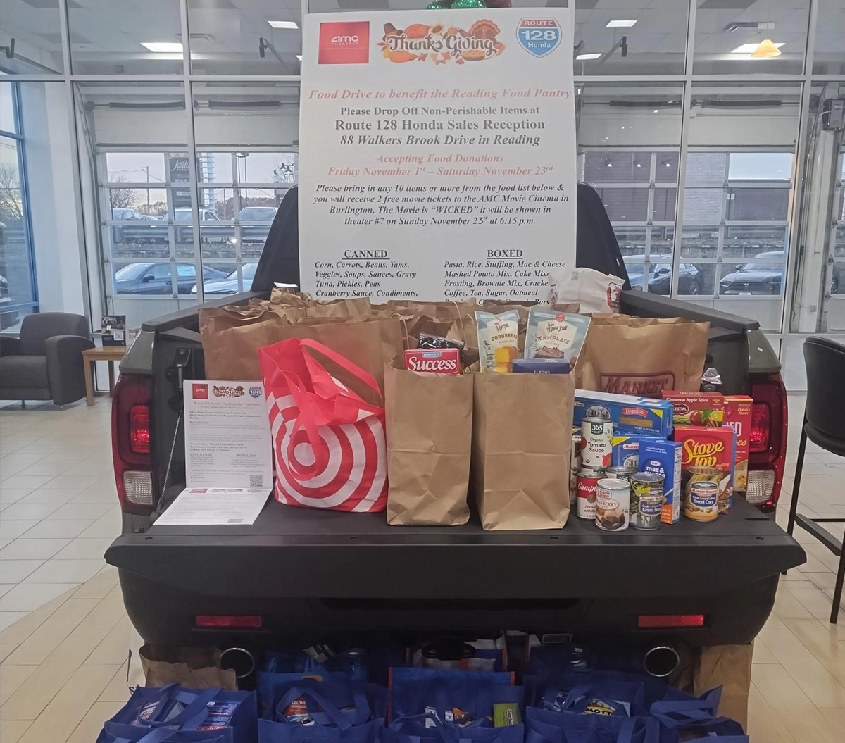 Pickup filled with food